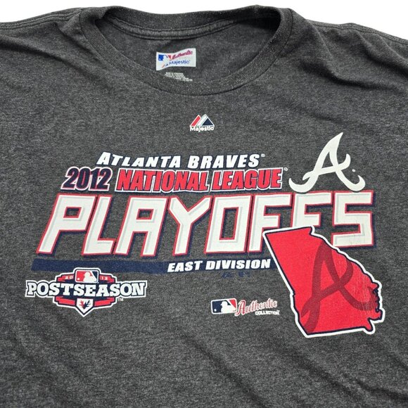 Atlanta Braves 2012 Playoffs T-Shirt 2XL Majestic MLB Authentic Collection Gray - Picture 3 of 6